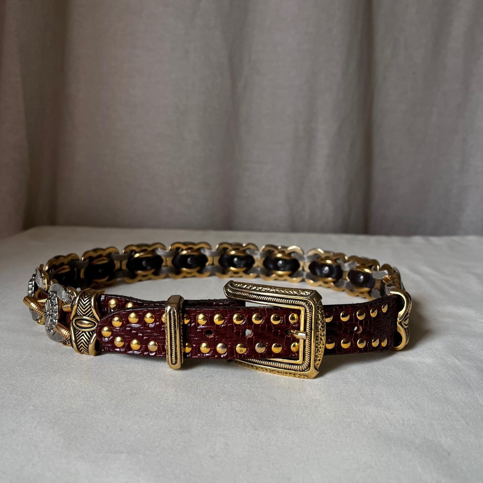 Nanni Harrods Studded Leather Chain Belt Size 75/30 Italy Vintage 90s Y2k
